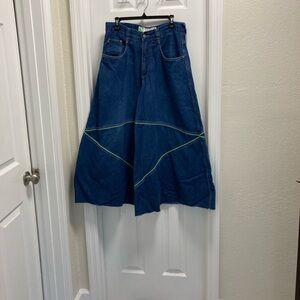 Kik Wear Hydraulics Y2K Blue Denim Extra Wide-Leg Jeans with Green Stitching